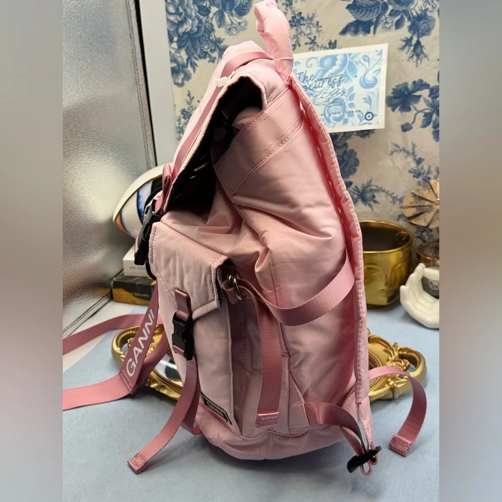 🆕 GANNI 🧿 NWT Recycled Tech Backpack, Bubblegum Pink